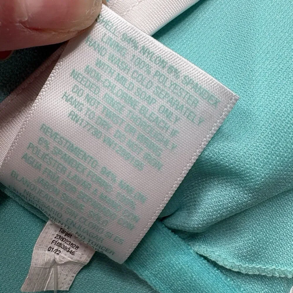 Kona Sol Light Blue Terry Textured Solid Bandeau Bikini Top Turquoise Size L New